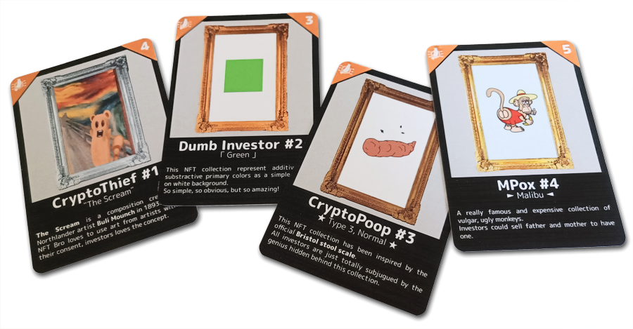 Picture of a physical game cards (NFT cards)