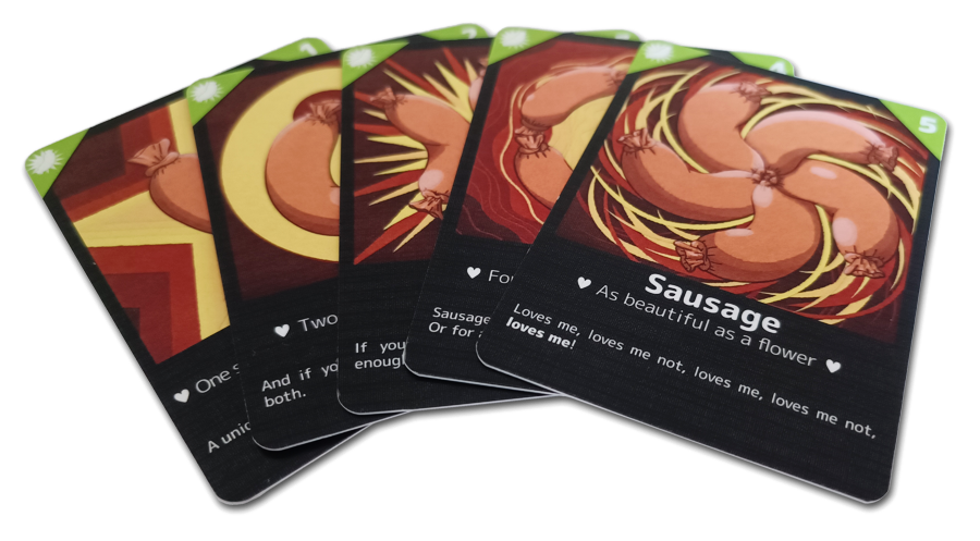 Picture of a physical game cards (Sausages cards)